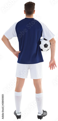 Full length rear view image of sportsman holding foot ball