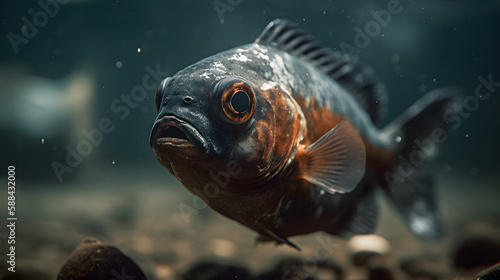 Carnivorous piranha underwater. Generative AI photo