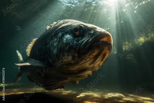 Carnivorous piranha underwater. Generative AI photo