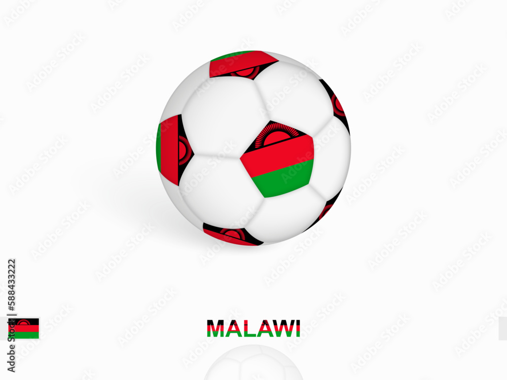 Soccer ball with the Malawi flag, football sport equipment.