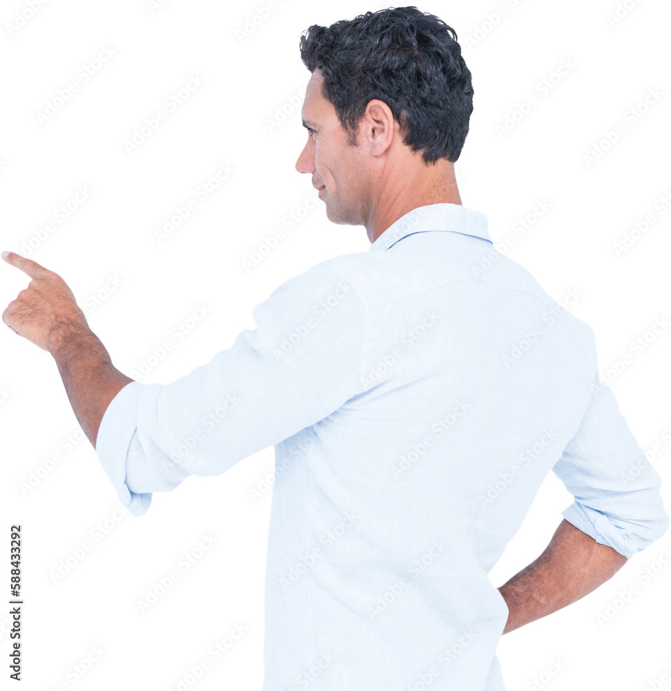 Handsome man pointing something with his finger Handsome man pointing something with his finger