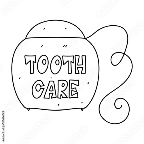 Dental Floss in hand drawn doodle style. Vector illustration isolated on white background. Dental care element.