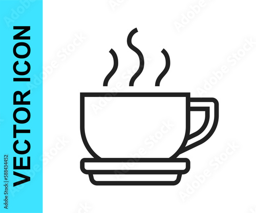 Black line Coffee cup icon isolated on white background. Tea cup. Hot drink coffee. Vector
