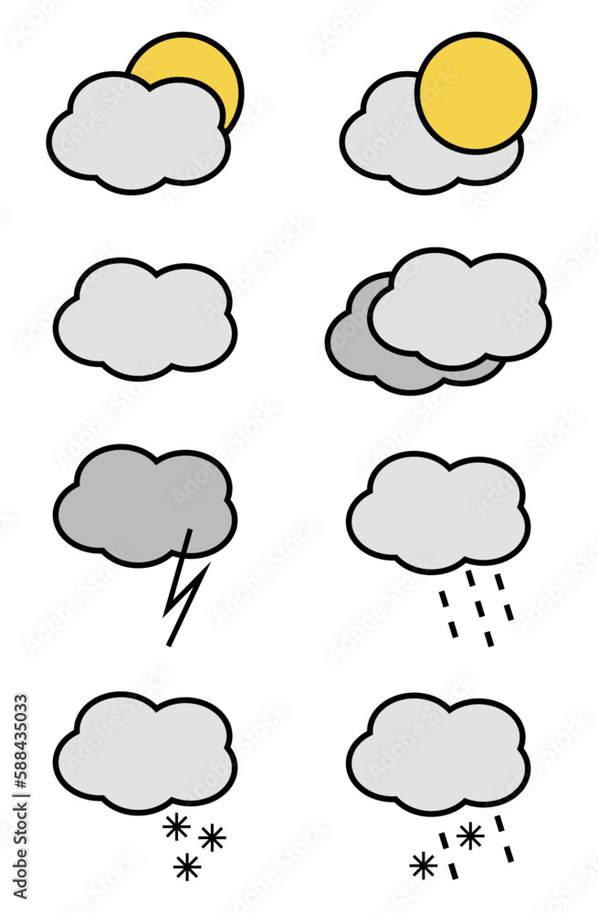 Obraz premium Set of gray clouds. Weather icons set. Weather forecast