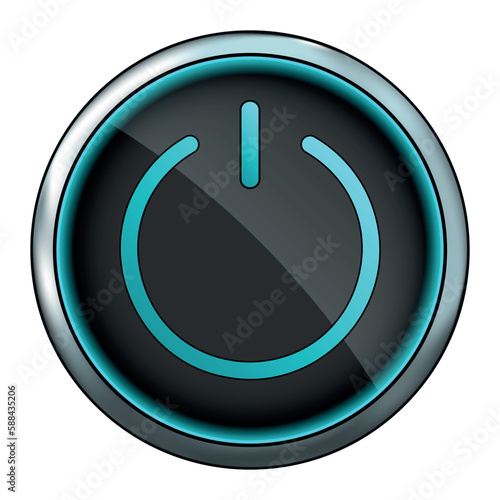 Steel black power button with blue backlight