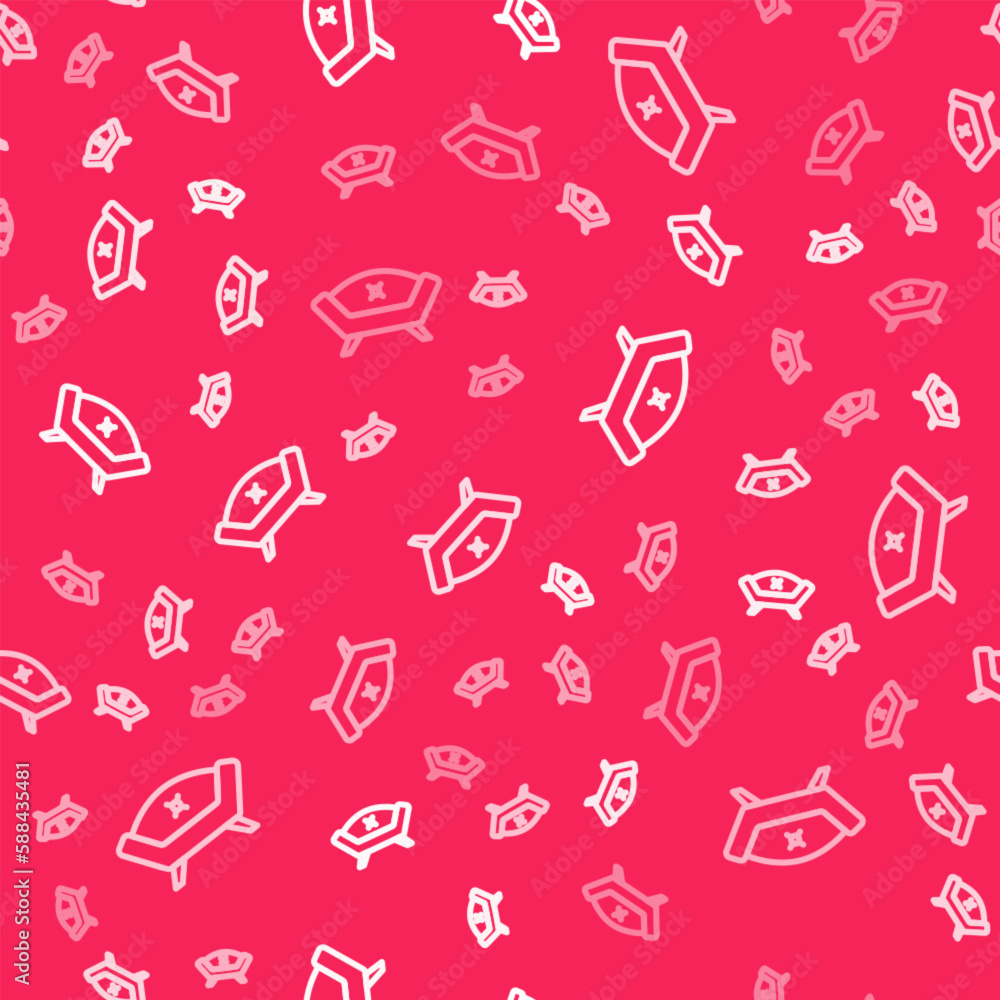 White line Sofa icon isolated seamless pattern on red background. Vector White line Sofa icon isolated seamless pattern on red background. Vector