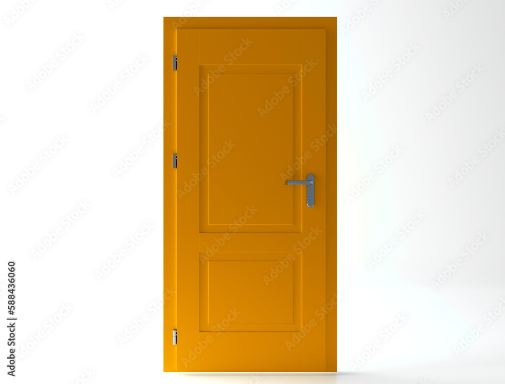 Naklejka premium Closed orange door with frame Isolated on background.