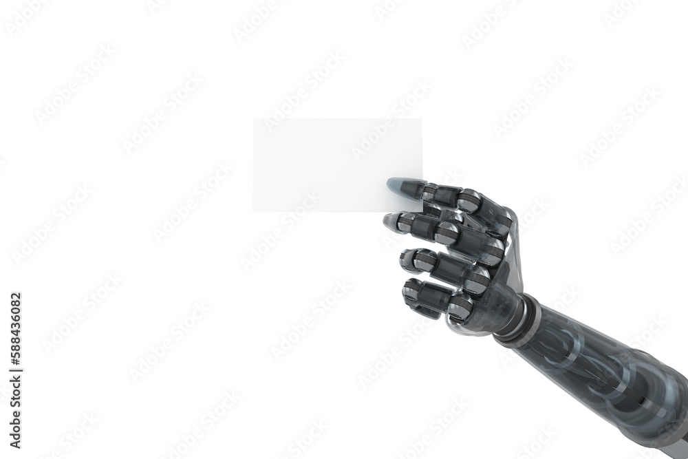 Digitally generated robotic arm holding blank placard Digitally generated robotic arm holding blank placard
