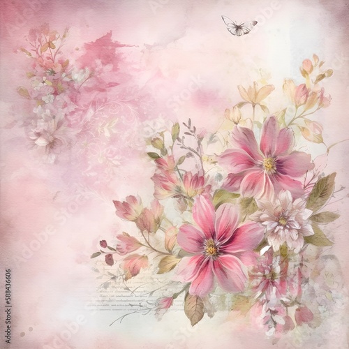 Pink Floral shabby chis background, scrapbookig paper background, junk journal paper, printable paper