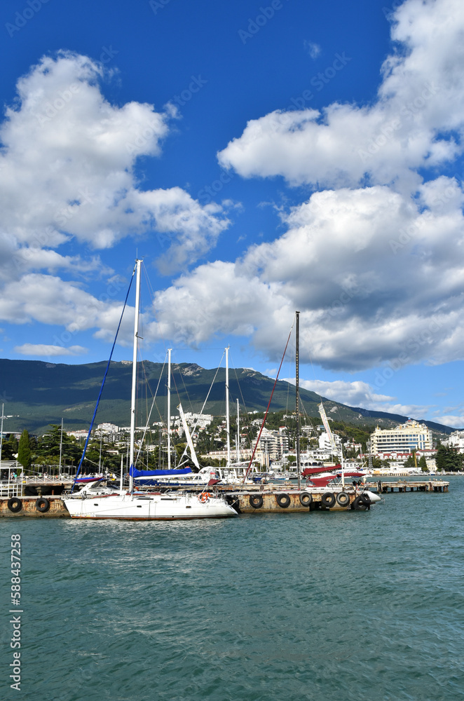 Boats and yachts at the marina in Yalta