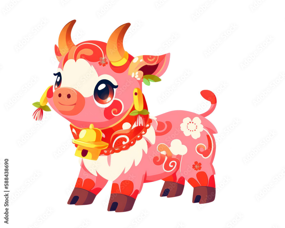 Chinese New Year. Year of the Ox. Cute cartoon vector illustration.