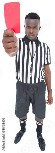 Cuadro en lienzo Full length portrait of referee showing red card