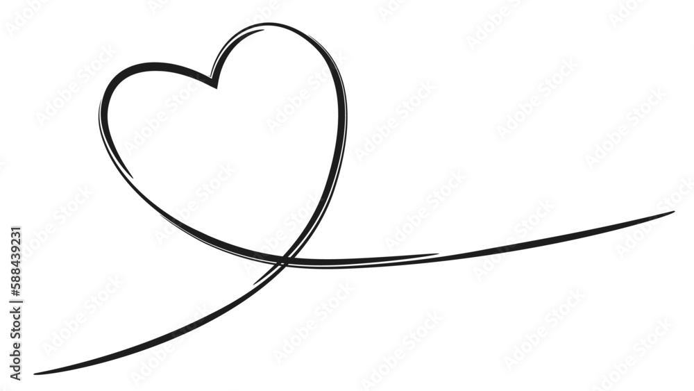 Black hand drawn heart symbol line art banner illustration vector, isolated on white background Black hand drawn heart symbol line art banner illustration vector, isolated on white background