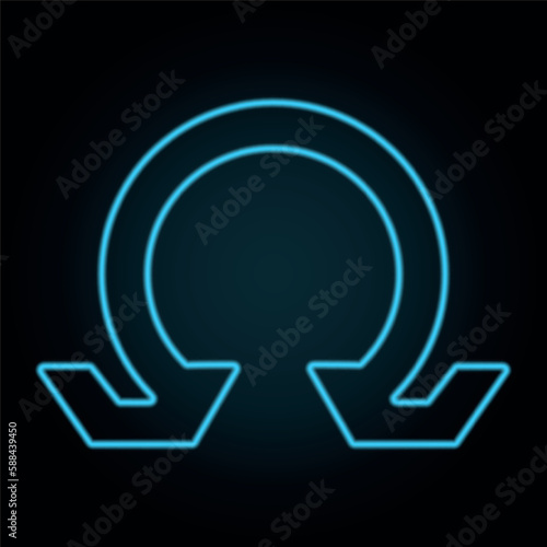 Blue neon Omega symbol isolated on a black background