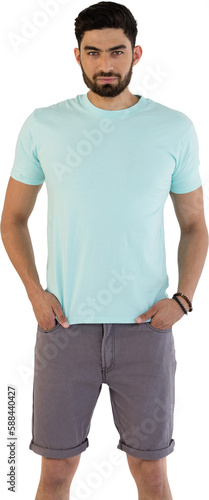 Handsome man posing with hands in pocket against white background