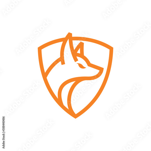 Animal fox head with shield line simple logo © Zubet