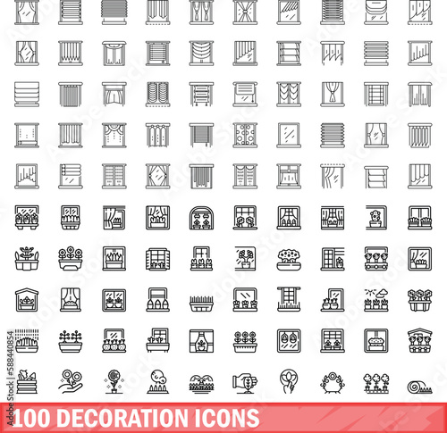 100 decoration icons set. Outline illustration of 100 decoration icons vector set isolated on white background