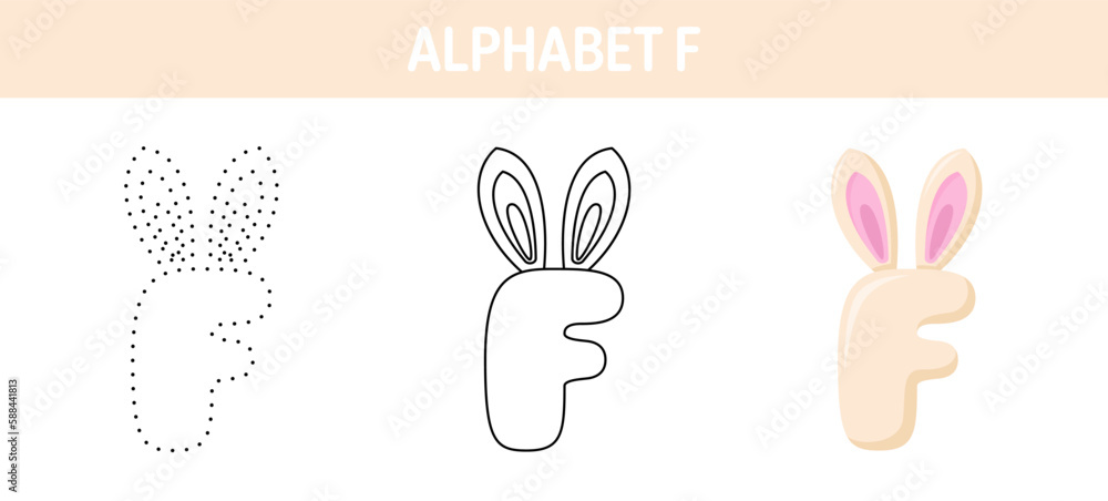 Obraz premium Alphabet F tracing and coloring worksheet for kids