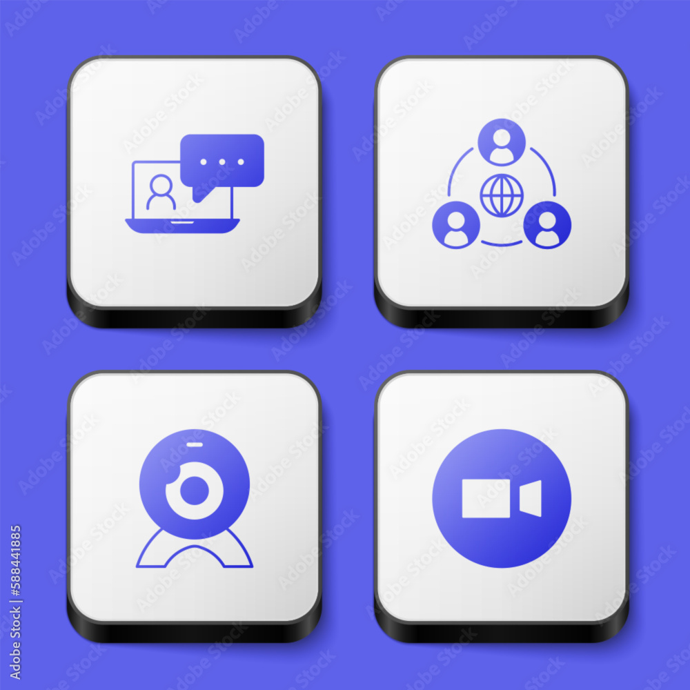 Set Video chat conference, Meeting, Web camera and icon. White square button. Vector Set Video chat conference, Meeting, Web camera and icon. White square button. Vector