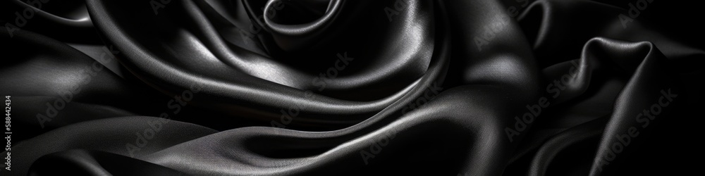 Fototapeta premium Black Silk Fabric Background. Generative AI