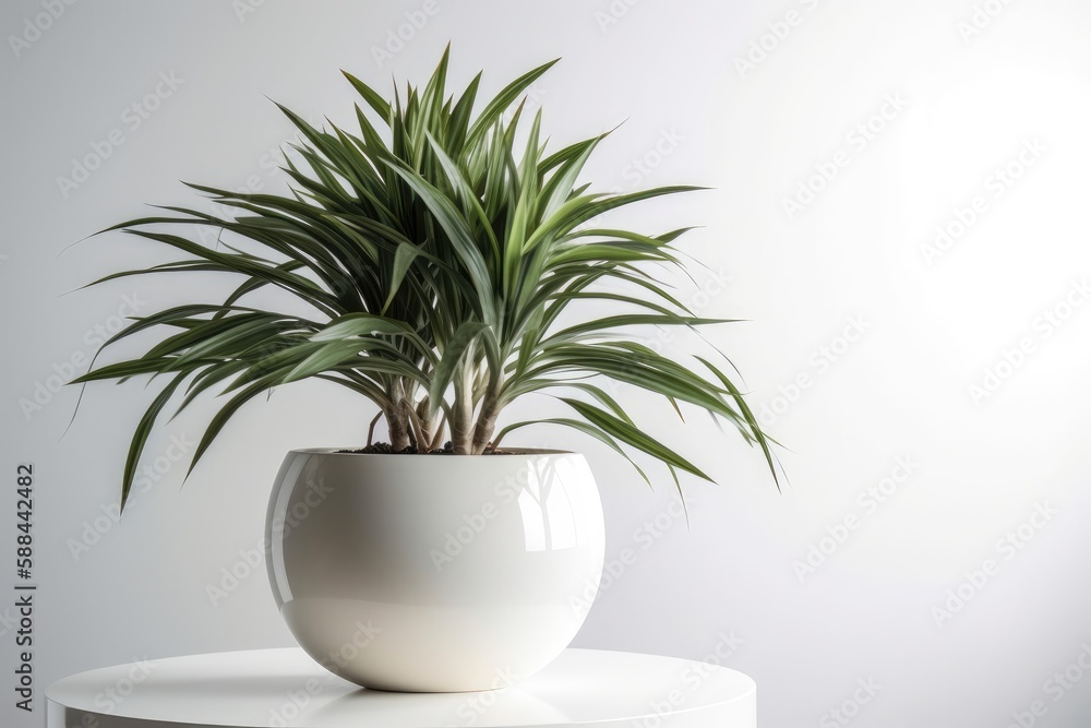 Dracaena In A White Pot On A White Background. Generative AI Dracaena In A White Pot On A White Background. Generative AI