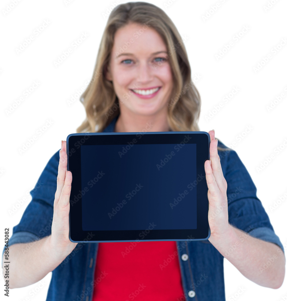 Smiling woman holding tablet pc Smiling woman holding tablet pc