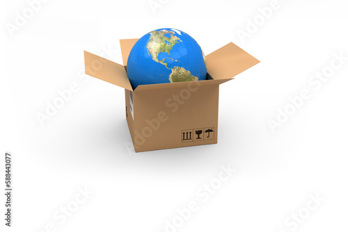 Digital image of globe in cardboard box
