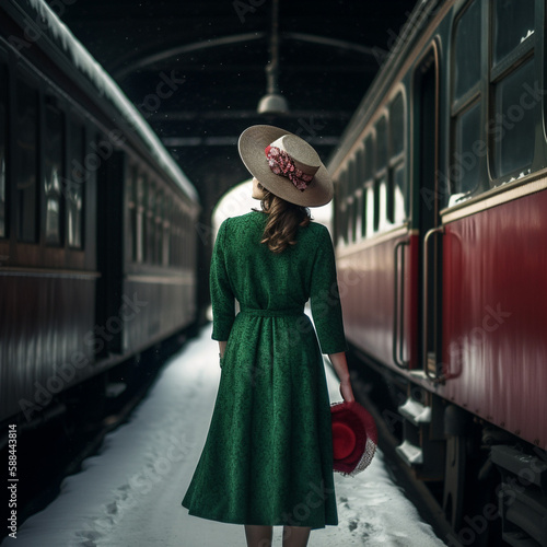 une jeune femme séduisante sur un quai de gare - IA Generative	 photo