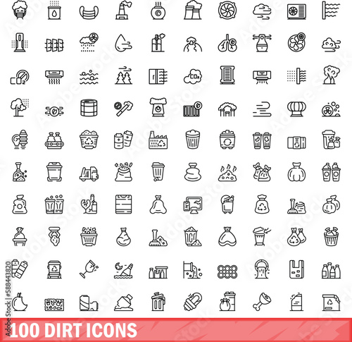 100 dirt icons set. Outline illustration of 100 dirt icons vector set isolated on white background