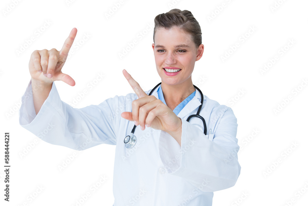 Doctor looking through finger frame Doctor looking through finger frame