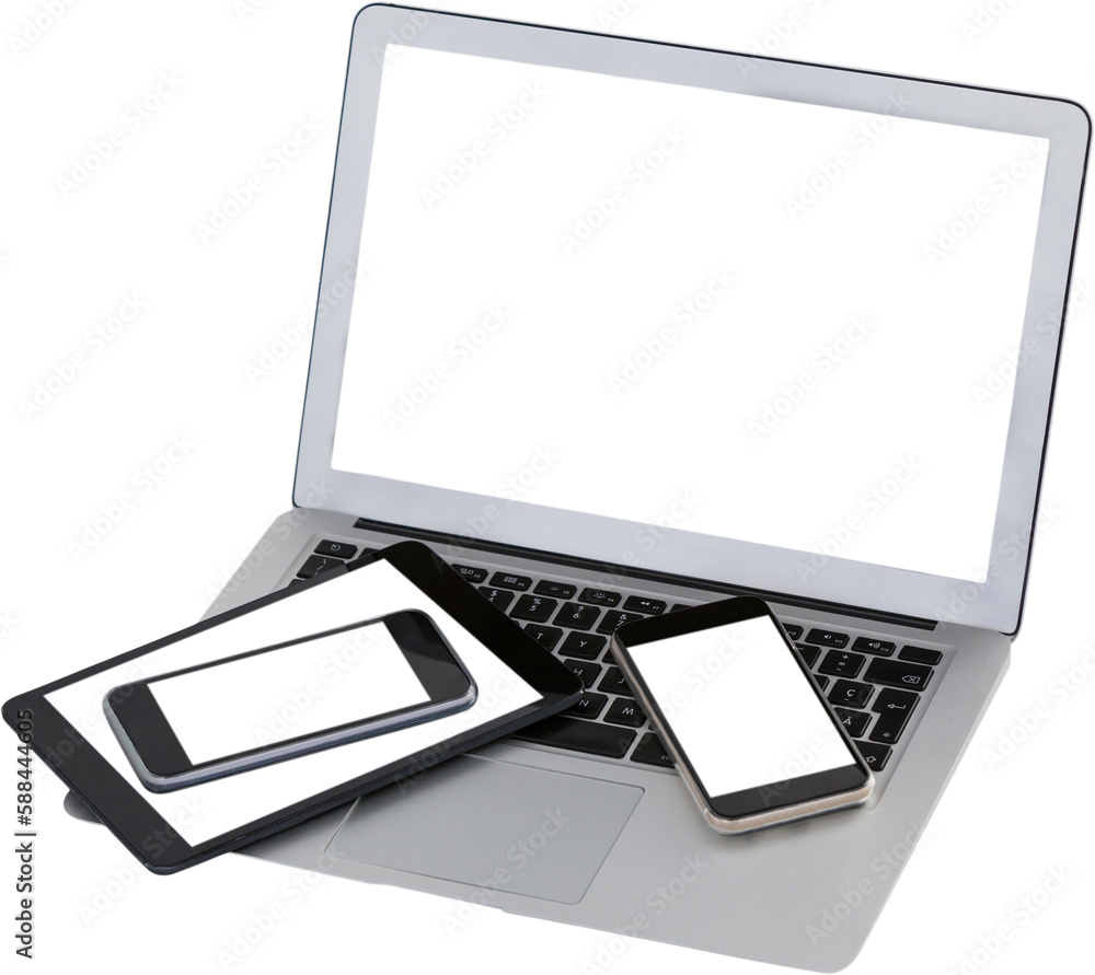 Laptop and mobile phones on white background Laptop and mobile phones on white background