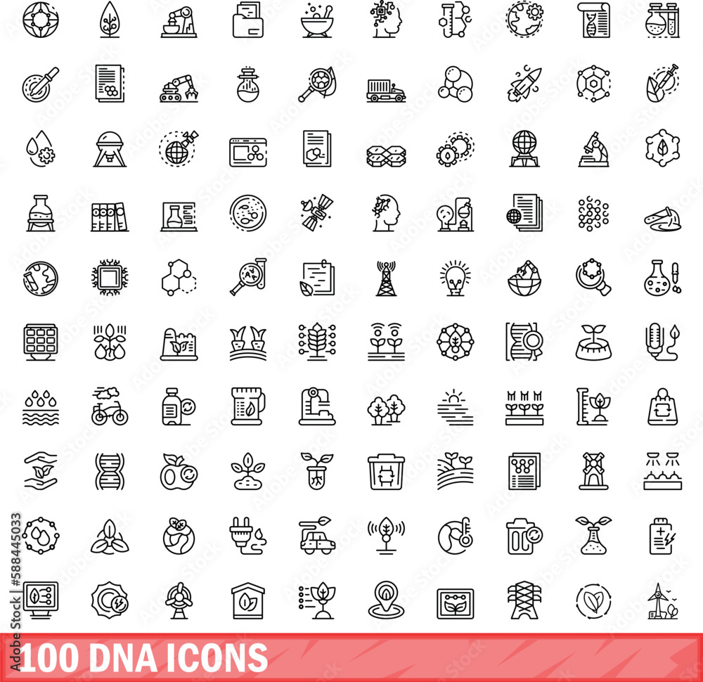 100 dna icons set. Outline illustration of 100 dna icons vector set isolated on white background 100 dna icons set. Outline illustration of 100 dna icons vector set isolated on white background