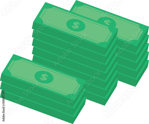 Isometric dollar bill stacks vector design. 3d money pile design template.