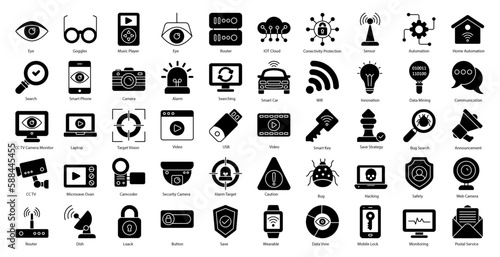 Surveillance Glyph Icons CCTV Camera Security Iconset in Glyph Style 50 Vector Icons in Black