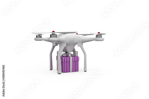 Digital image of quadcopter with striped gift box