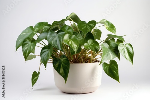 Heartleaf Philodendron Philodendron Hederaceum In A White Pot On A White Background. Generative AI photo