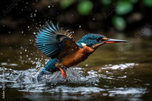 Kingfisher Bird Diving Into A River. Generative AI