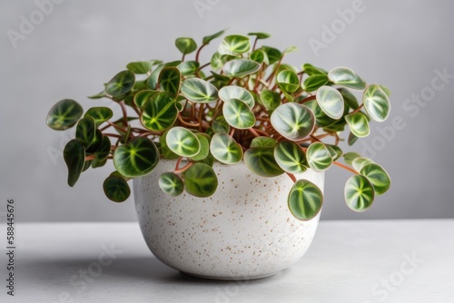 Peperomia In A White Pot On A White Background. Generative AI