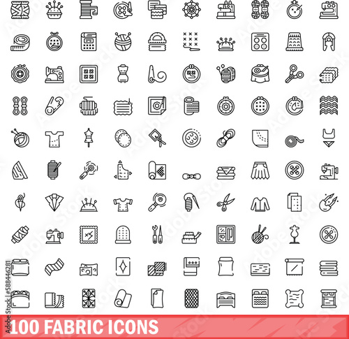 100 fabric icons set. Outline illustration of 100 fabric icons vector set isolated on white background