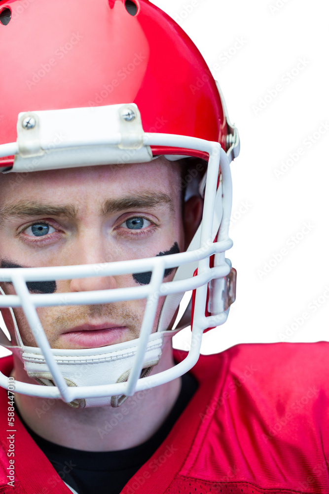 Portrait of focused american football player wearing his helmet Portrait of focused american football player wearing his helmet