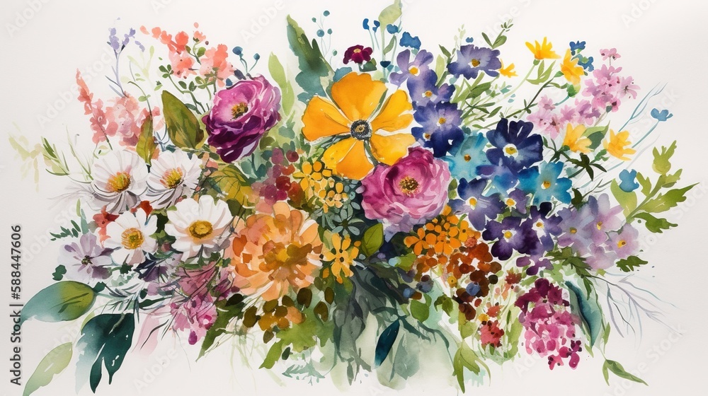 watercolor painting with flowers AI Generated