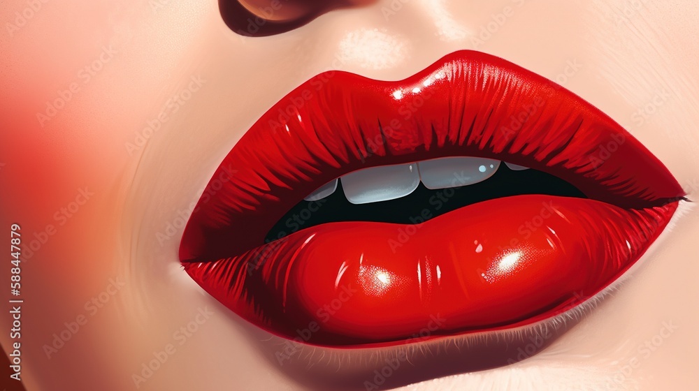 Obraz premium beautiful red lips AI Generated