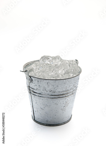 Ice bucket with ice isolated on a white background