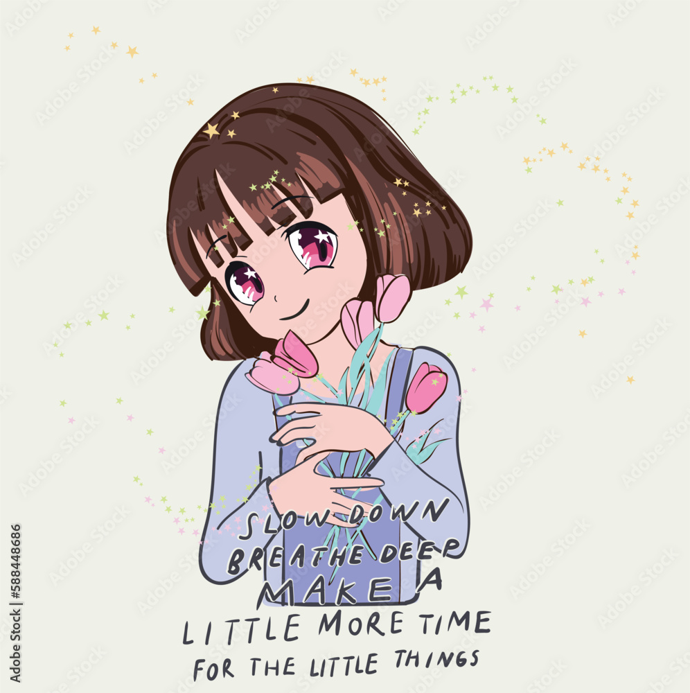 girl with flowers, vector graphic design for t-shirt, anime girl illustration girl with flowers, vector graphic design for t-shirt, anime girl illustration