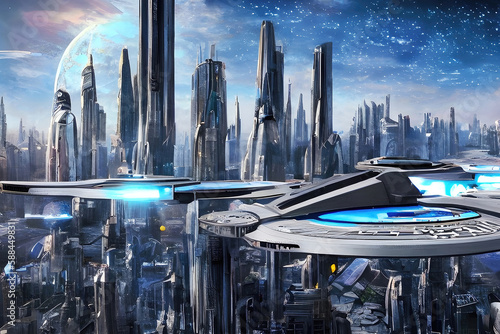 Future city 3D scene. Futur...