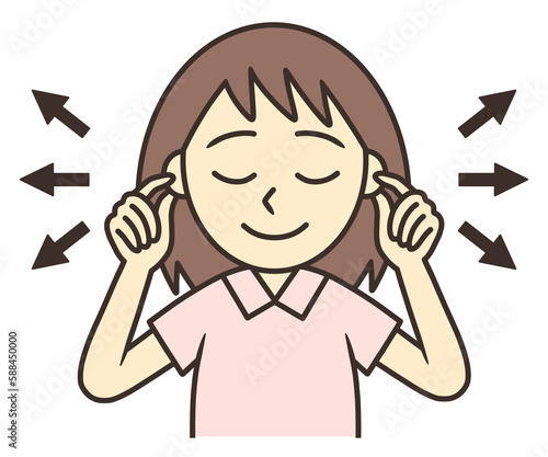 young woman pulling ears for self-care