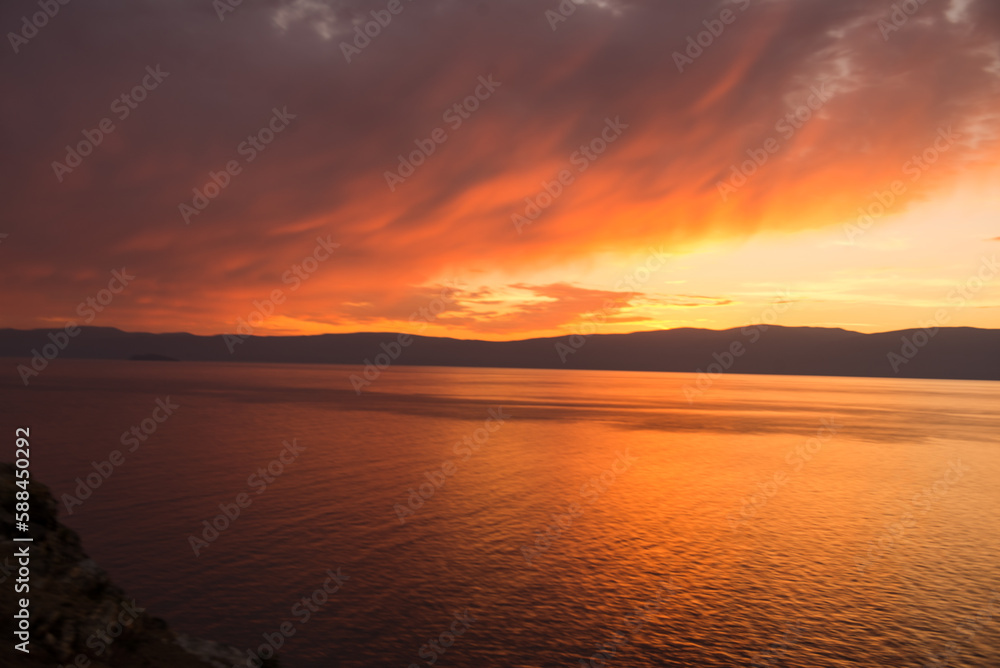 sunset over the lake baikal 