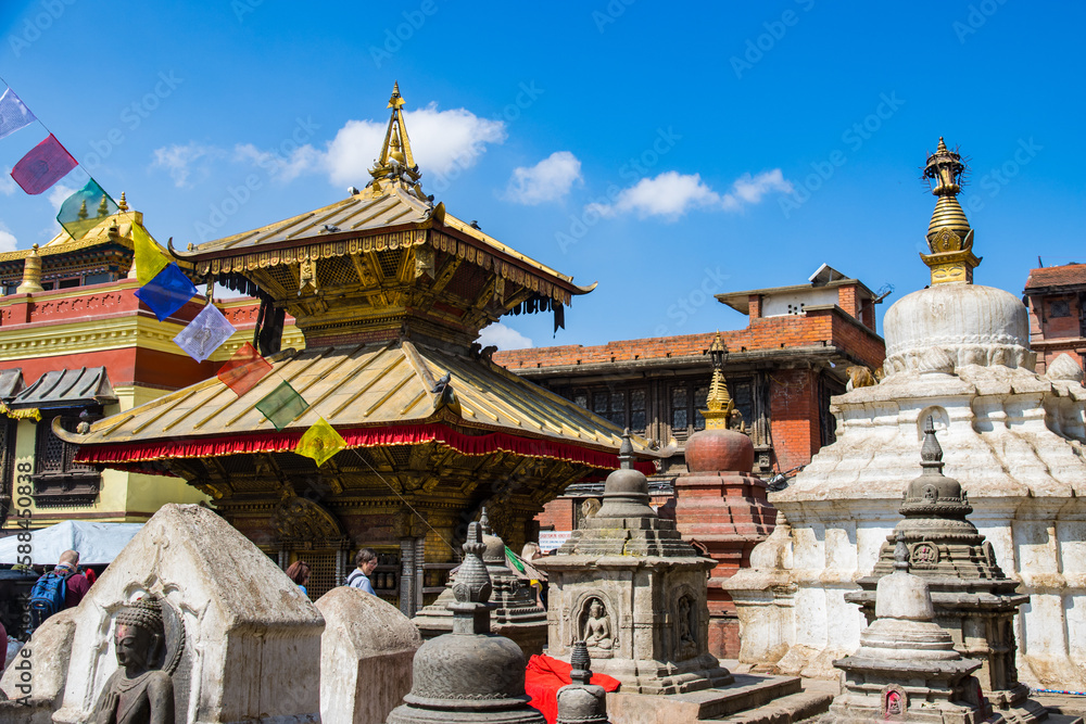 Naklejka premium UNESCO World Heritage Site Swayambhunath Monkey Temple of Buddhists and Hindus in Kathmandu Nepal