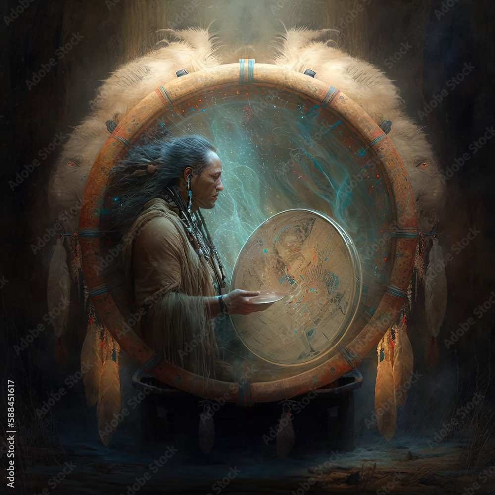 Photo & Art Print Shaman drum, healing trance, spiritual energy