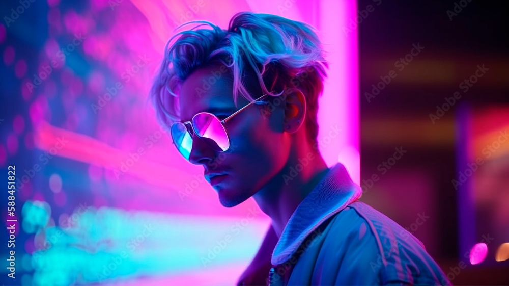 © Masson - Stylish guy in glasses and in neon light, created with Generative AI Technology © Masson - Stylish guy in glasses and in neon light, created with Generative AI Technology